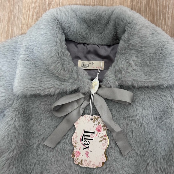 Luxury Faux Fur Coat With Collar for Girls Bolero Jacket Tied Ribbon Warm Cozy - Picture 3 of 8